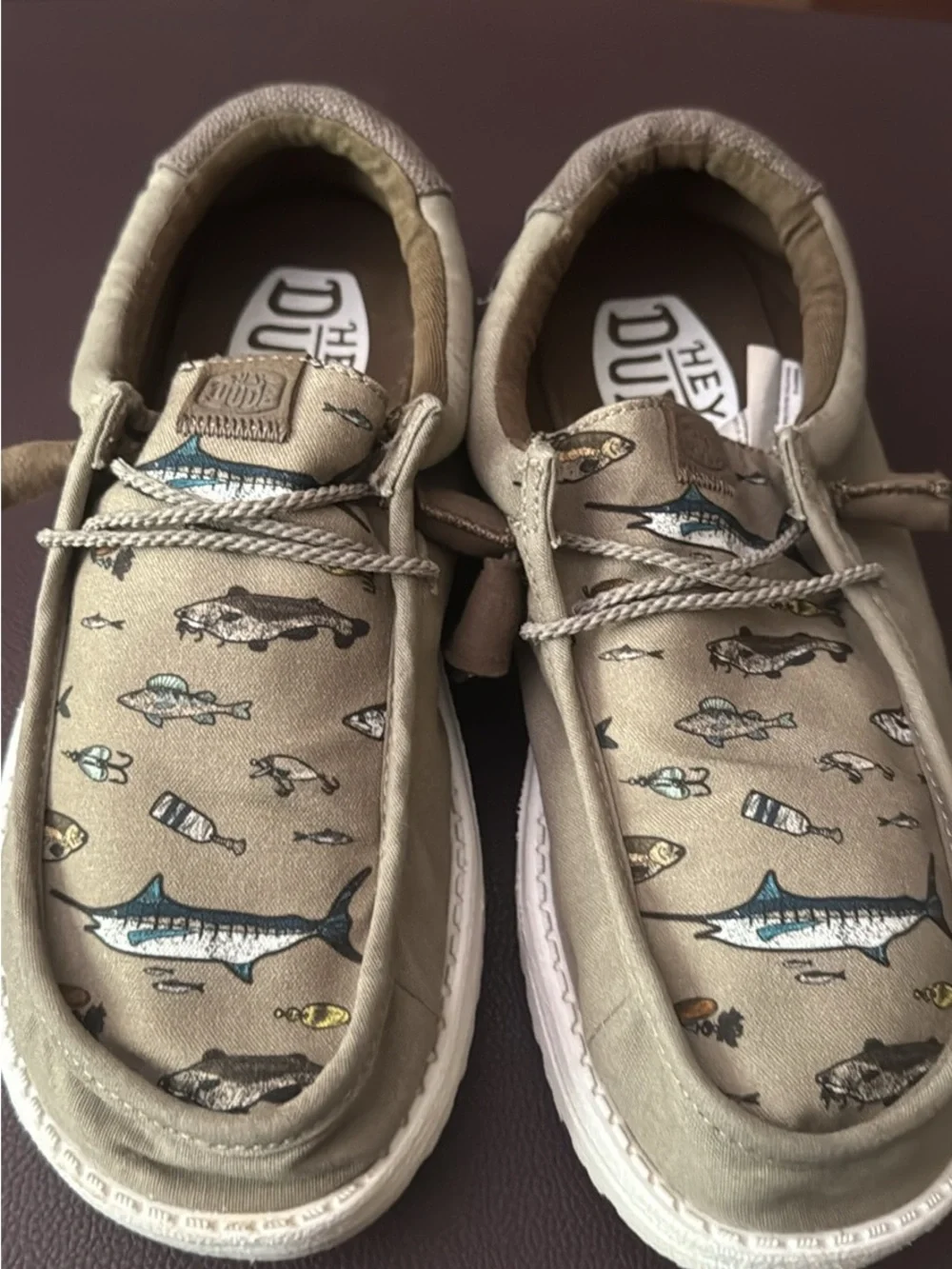 HEYDUDE Men's fish Wally Marlin Mule, Aluminum/Morel Brown shoes